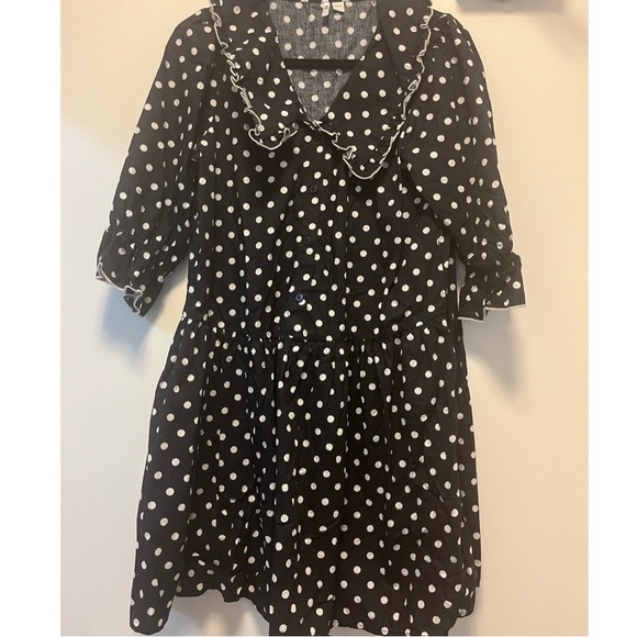 JDY Oversized Collar Puff Sleeve Mini Dress in Black Spot - Picture 3 of 3